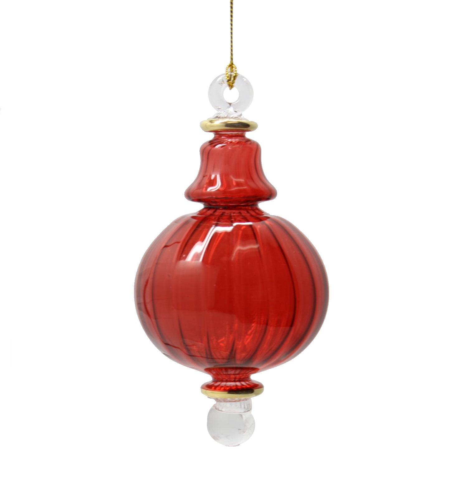 Organic Luster Ribbed Sphere with Gold Trim - Red