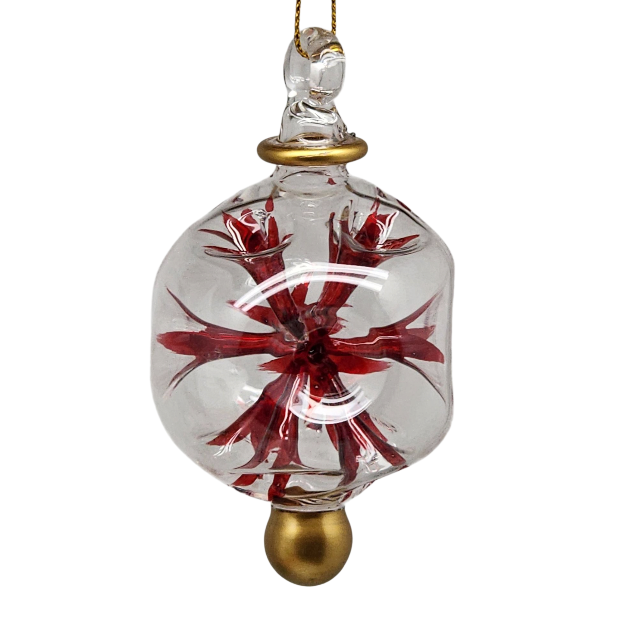 Glass Blown Pierced Ball Ornament - Red