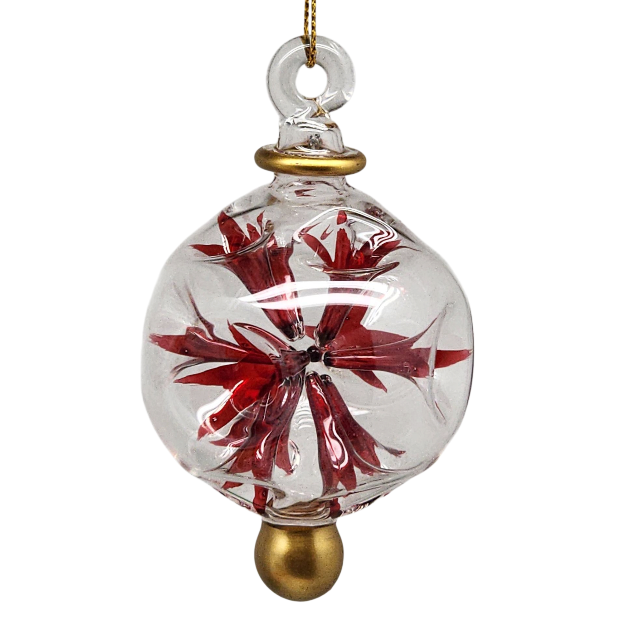 Glass Blown Pierced Ball Ornament - Red