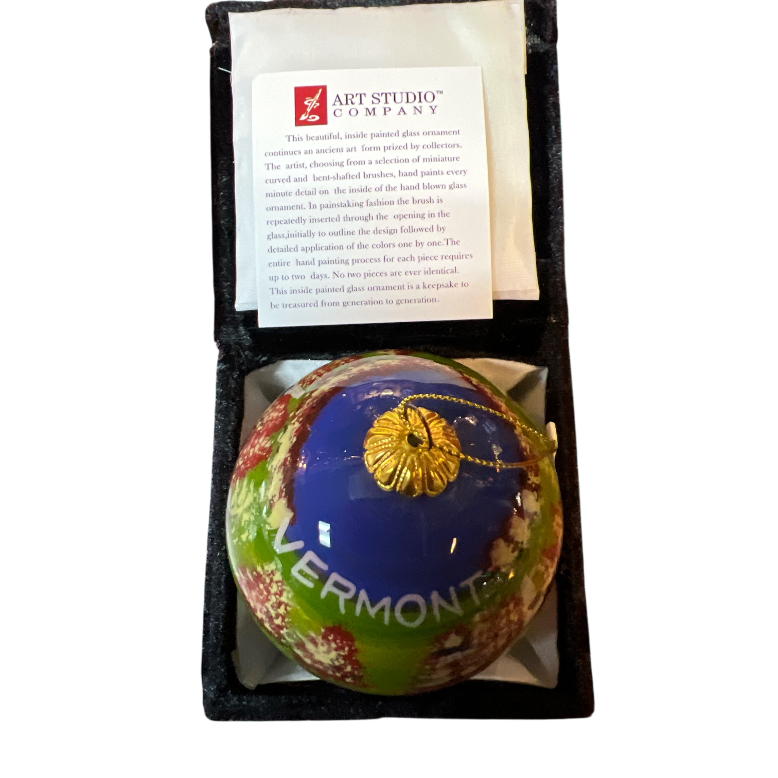 Hand Painted Glass Globe Ornament - A Vermont Covered Bridge