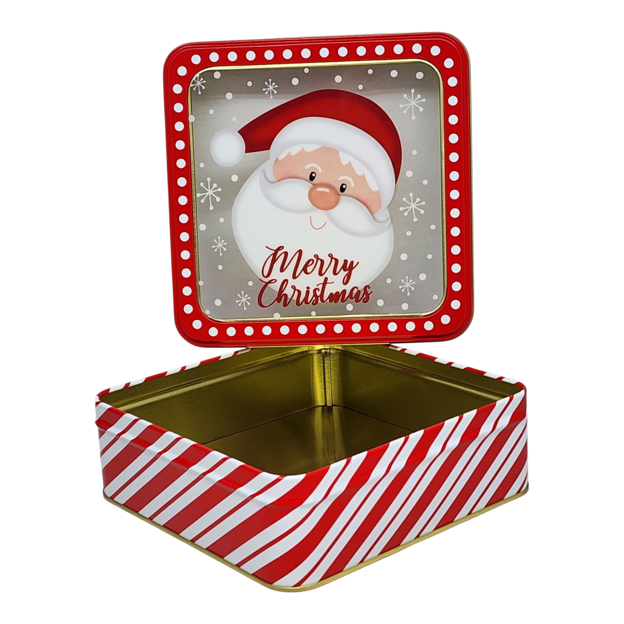 Square Cookie Tin with Window - Merry Christmas Santa Face