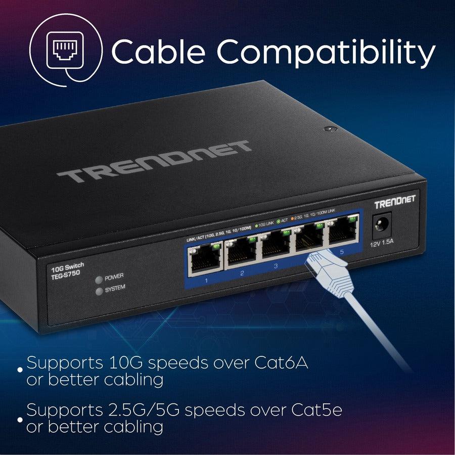 10G Switch Unmanaged - 5-Port Fanless Network Switch | TrendNet TEG-S750