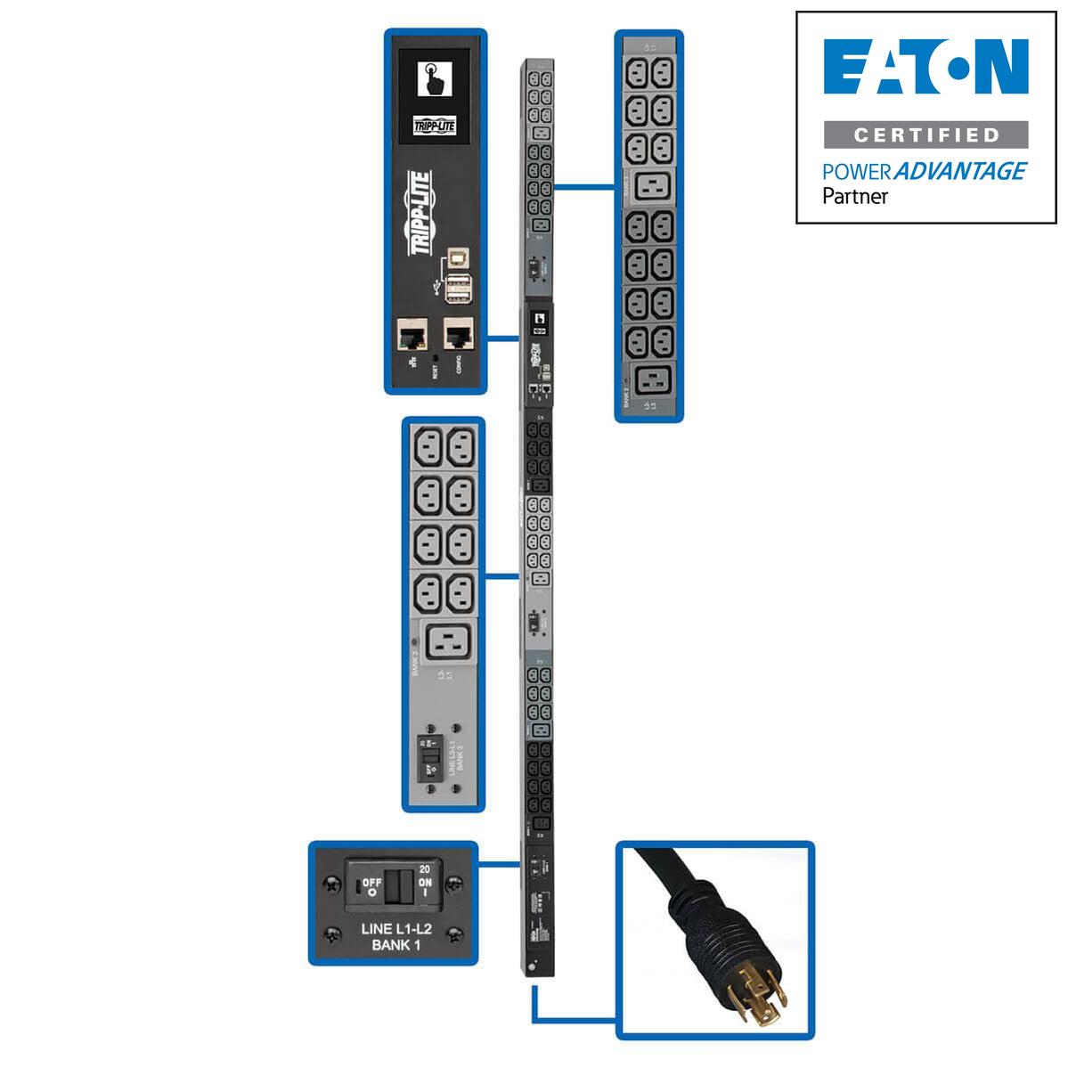 10kW 3-Phase Monitored PDU, LX Interface PDU3EVN10L2130B