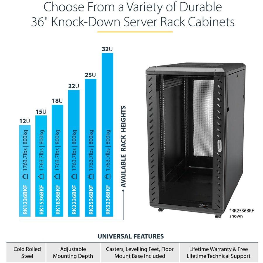 15U Server Rack Cabinet - Adjustable Depth 4-Post Enclosure | StarTech.com RK1536BKF