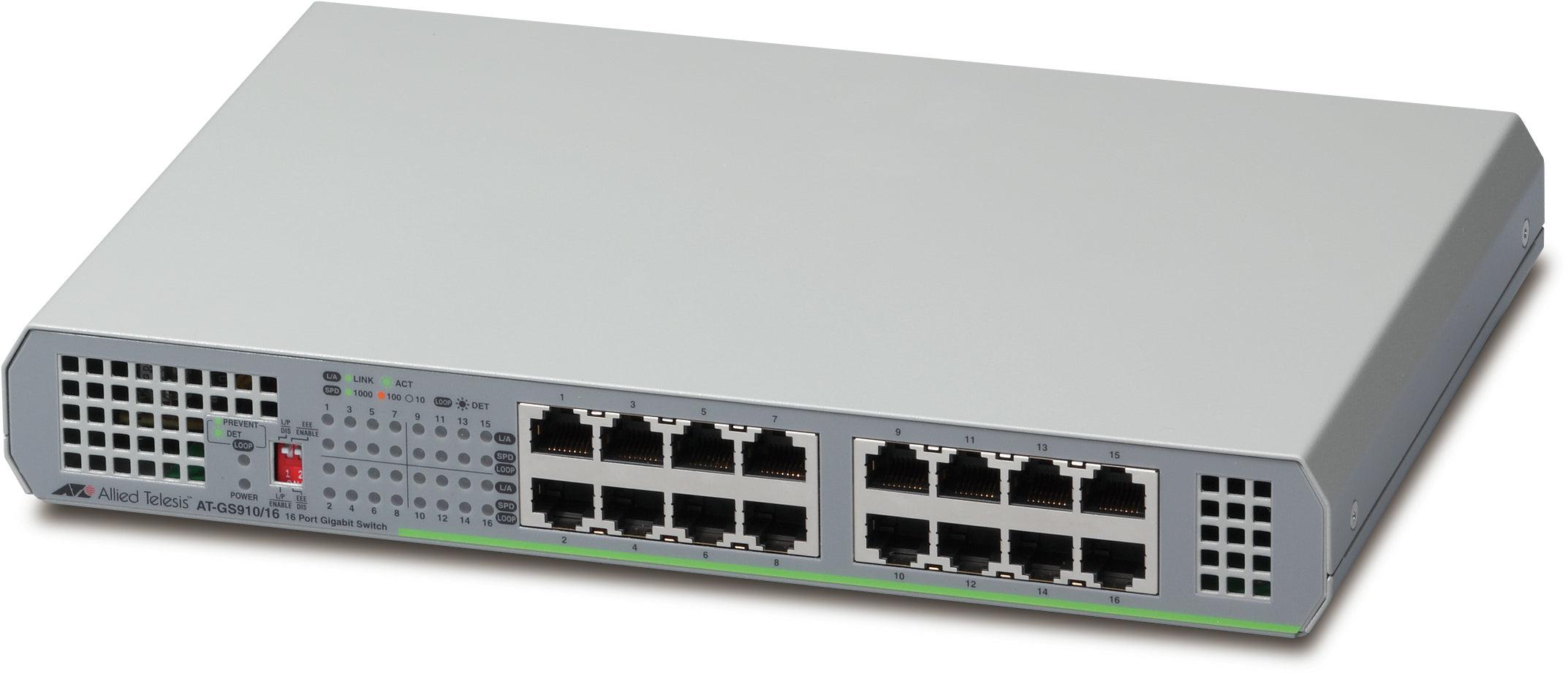 16-Port Gigabit Ethernet Switch - Unmanaged 10/100/1000 Network Switch | Allied Telesis AT-GS910/16-10