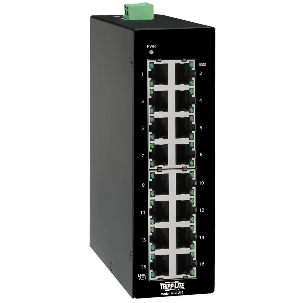 16-Port Industrial Gigabit Ethernet Switch - DIN Mount TAA Compliant | Tripp Lite NGI-U16