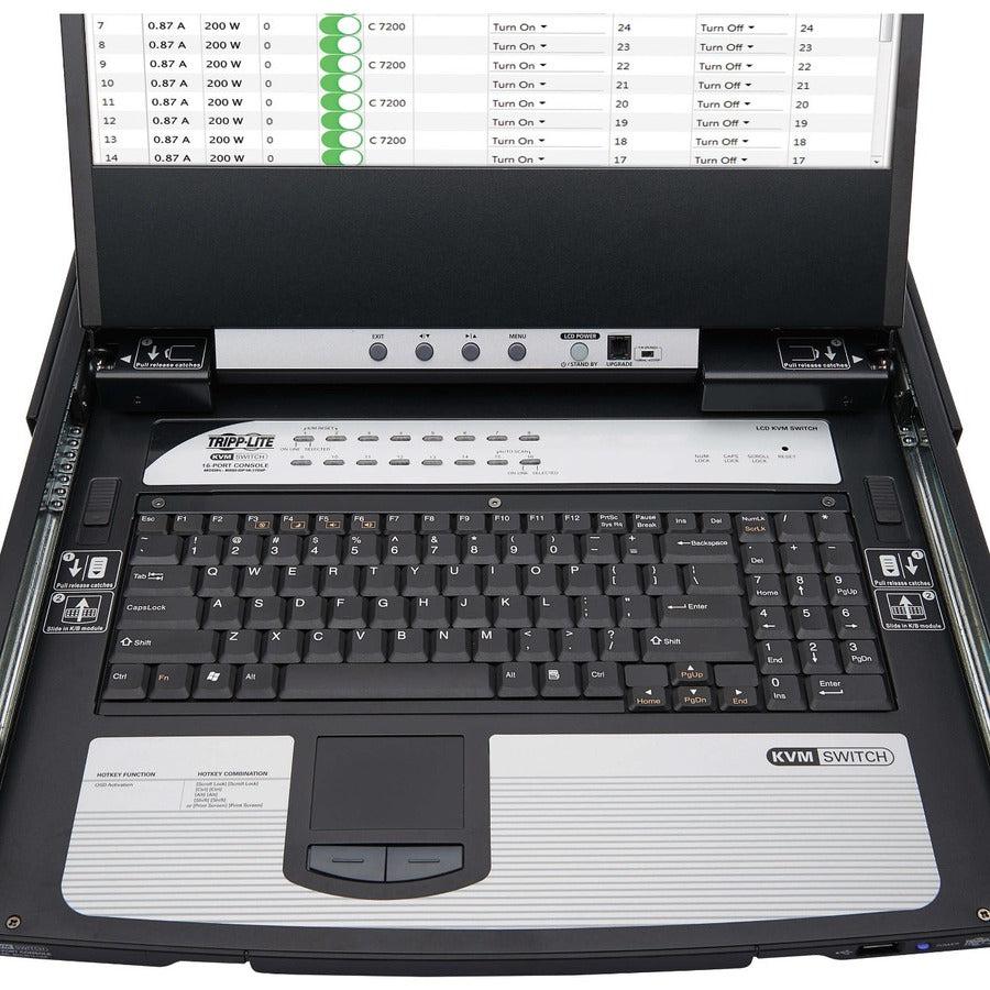 16-Port KVM Switch with LCD Console - 1U Rack Mount DisplayPort | Tripp Lite B030-DP16-17DIP