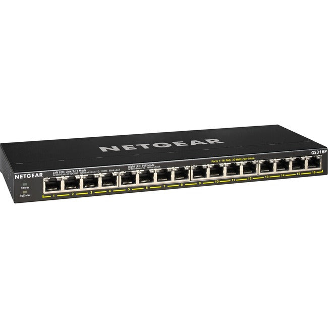 16-Port PoE Switch - Gigabit Ethernet Unmanaged Essentials | Netgear GS316P-100NAS