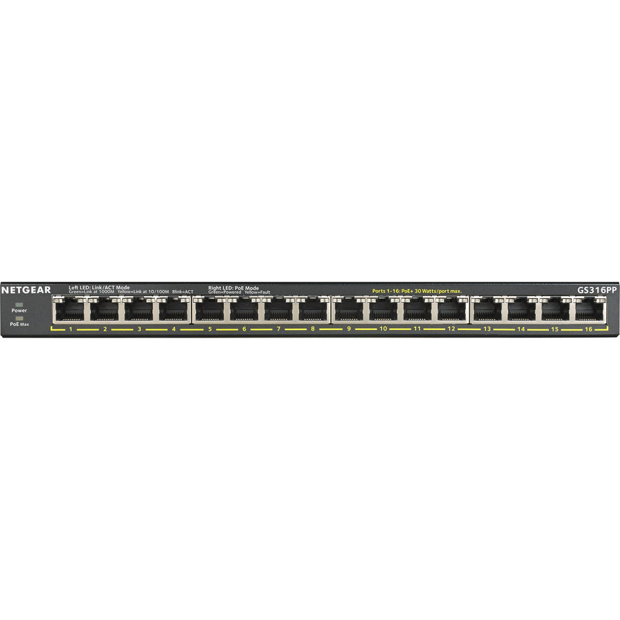 16-Port PoE Switch - Unmanaged Gigabit Ethernet PoE+ 183W | Tecisoft GS316PP-100NAS