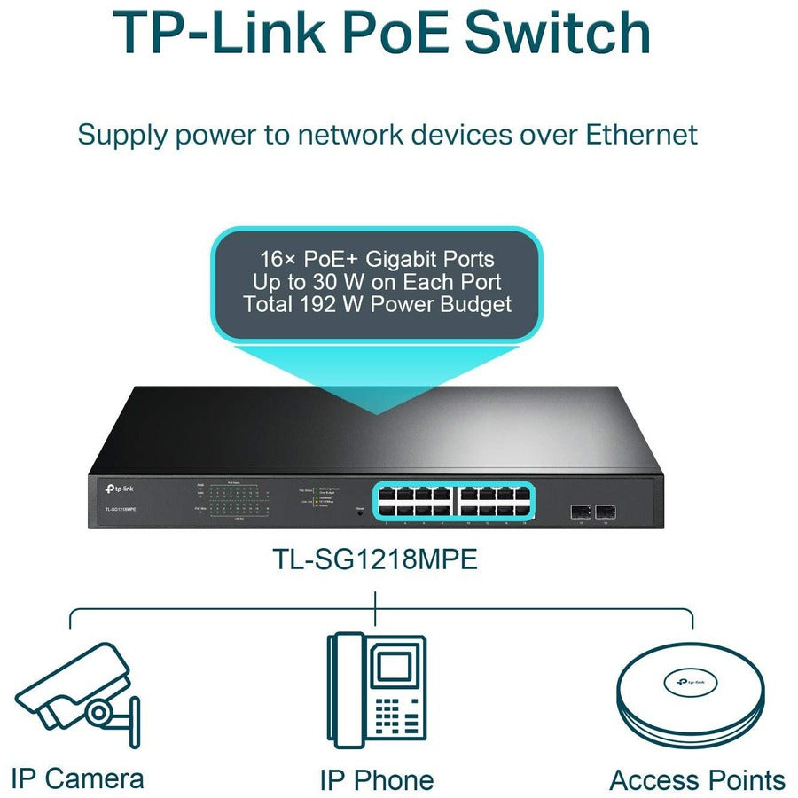 TP-Link TL-SG1218MPE - JetStream 16-Port Gigabit Easy Smart PoE/PoE+ Switch