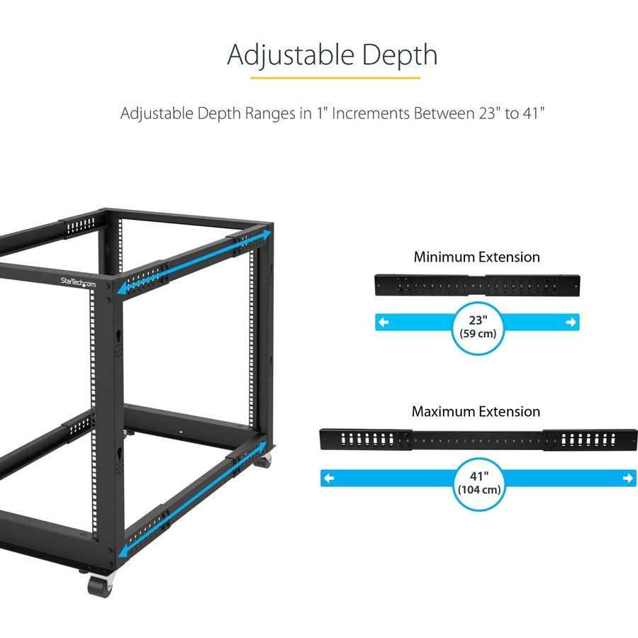 18U Mobile Open Frame Server Rack - Adjustable Depth IT Equipment Cabinet | StarTech 4POSTRACK18U