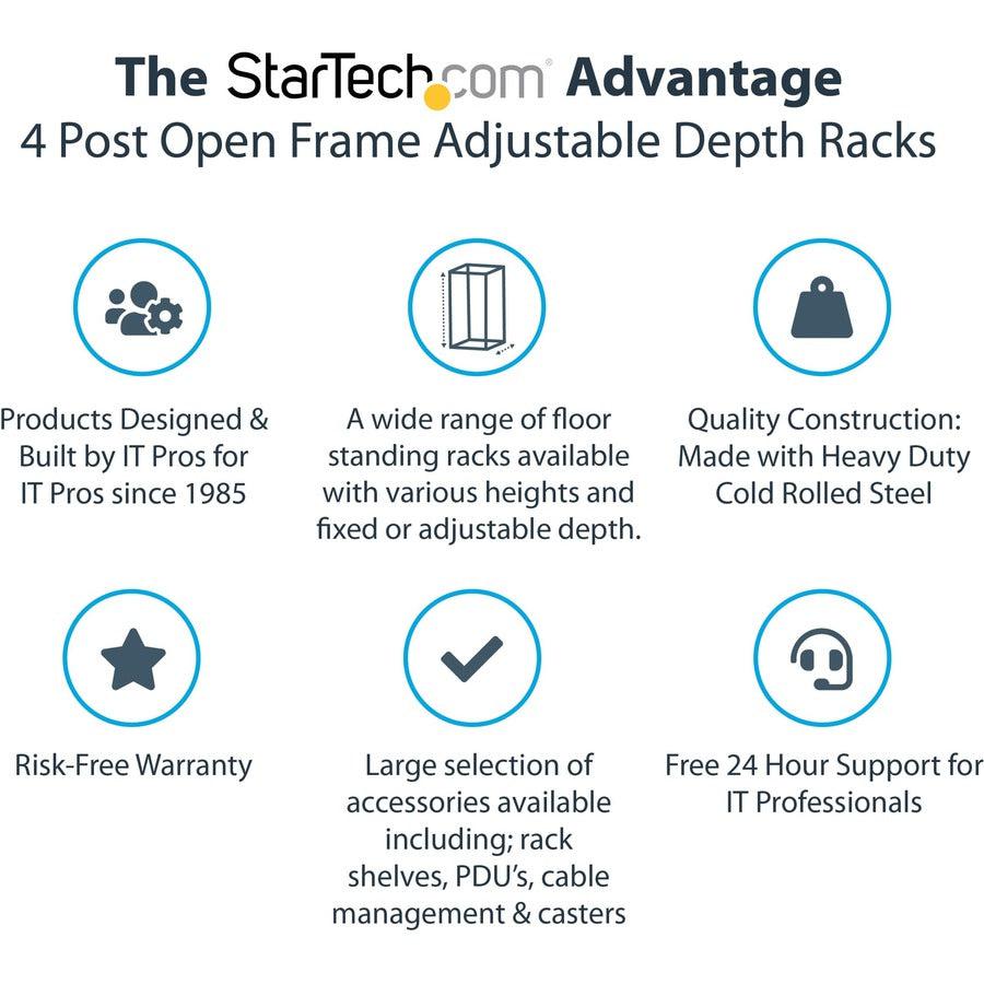 18U Mobile Open Frame Server Rack - Adjustable Depth IT Equipment Cabinet | StarTech 4POSTRACK18U