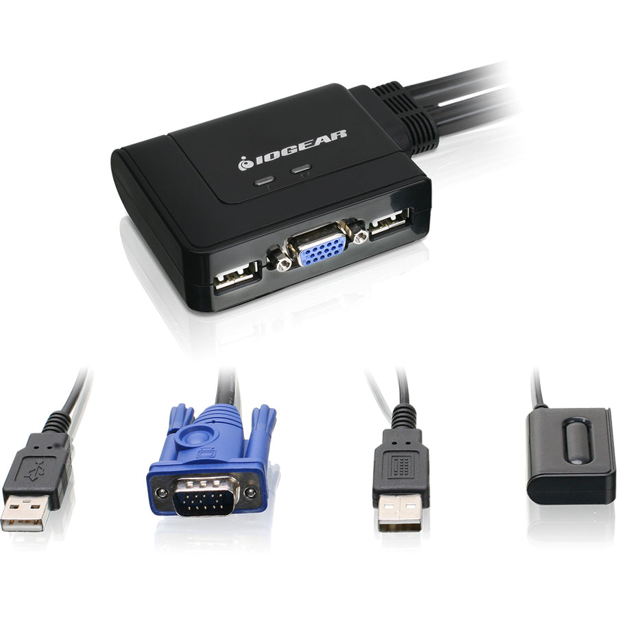 2 Port KVM Switch with Built-in Cables - VGA DisplayPort USB | IOGEAR GCS22DPKIT