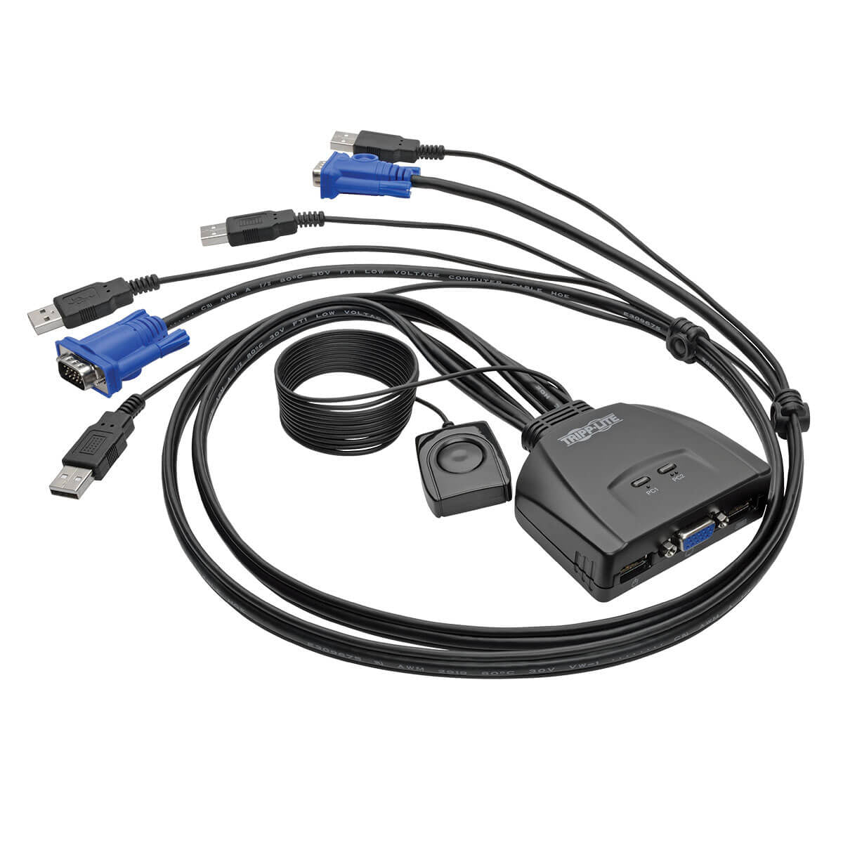 2-Port USB/VGA Cable KVM Switch with Cables and USB Peripheral Sharing B032-VU2