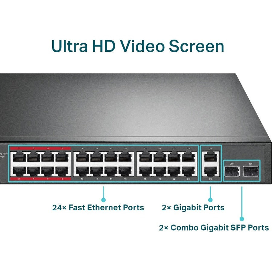 24-Port PoE+ Switch - Unmanaged Ethernet Network Solution | Tecisoft TL-SL1226P