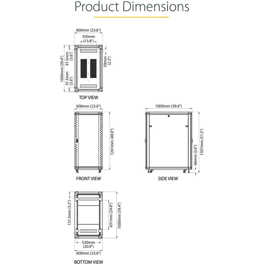 25U Server Rack Cabinet - StarTech 4-Post Lockable 19" Data Center Enclosure | TechSoft RK2536BKF