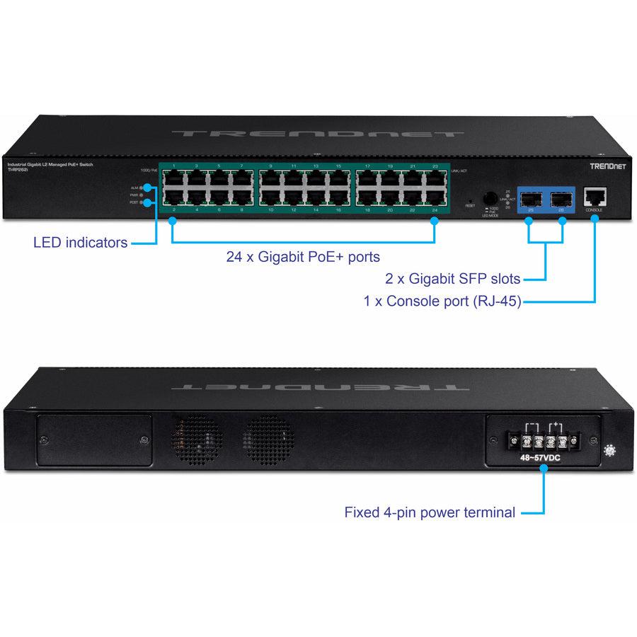26 Port Industrial Gigabit L2 Managed PoE+ Rackmount Switch | TRENDnet TI-RP262I