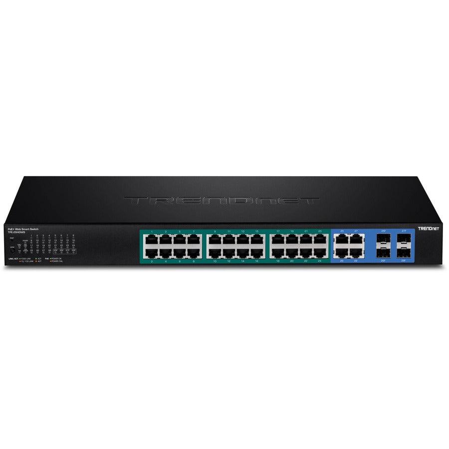28 Port Gigabit Web Smart PoE+ Switch 185W - Business Network Management | TRENDnet TPE-2840WS