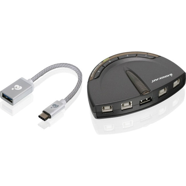 IOGEAR 4-Port USB 2.0 Printer Switch with USB-A to USB-C Adapter Kit GUB431CA1KIT