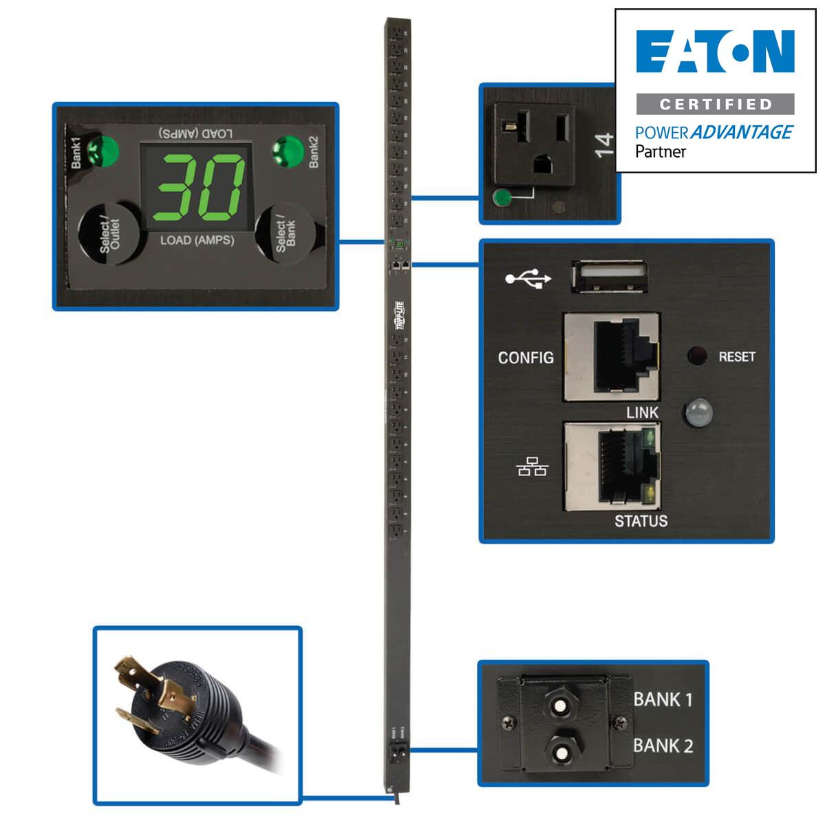 2.9kW Single-Phase Monitored Per-Outlet PDU - LX Platform, 24 5-15/20R Outlets PDUNVR30LX
