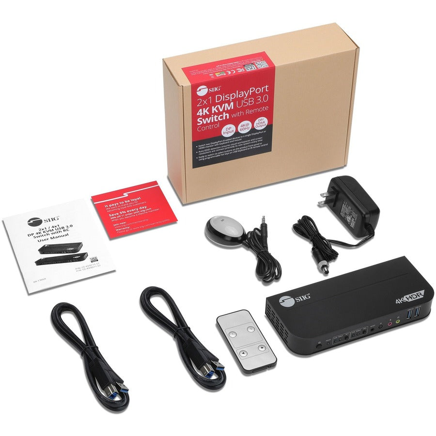 2x1 DisplayPort 4K KVM USB 3.0 Switch with Remote Control CE-KV0C11-S1
