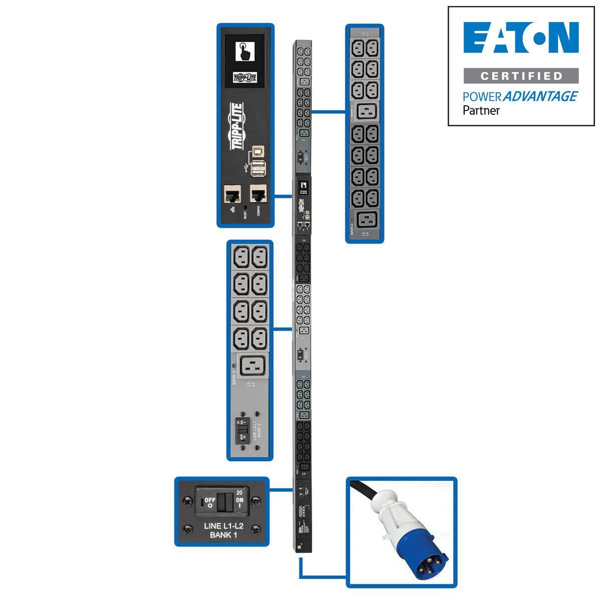 3-Phase Monitored PDU - 14.5kW LX Platform Interface | Tripp Lite PDU3EVN10G60B