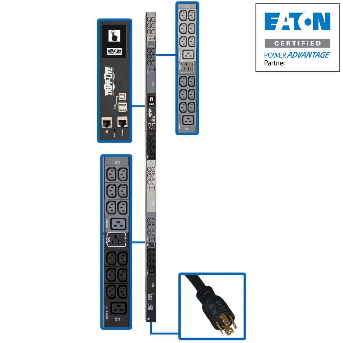 3-Phase Monitored PDU - Vertical Rack Power Distribution Unit 5.8kW | TecISoft PDU3EVN6L2120