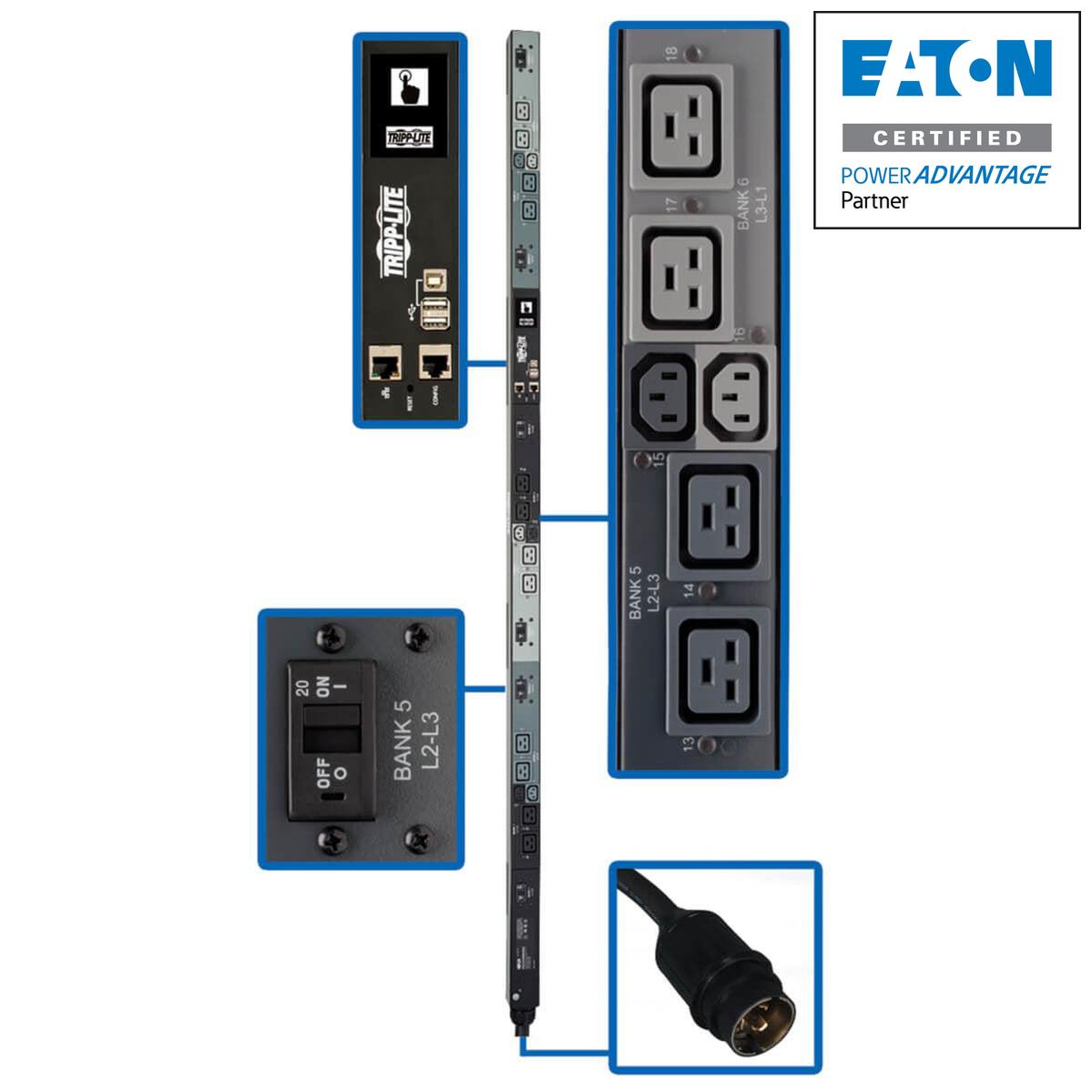 3-Phase PDU 14.4kW 208V Monitored Per-Outlet - Enterprise Power Management | Tripp Lite by Eaton PDU3EVNR6H50A