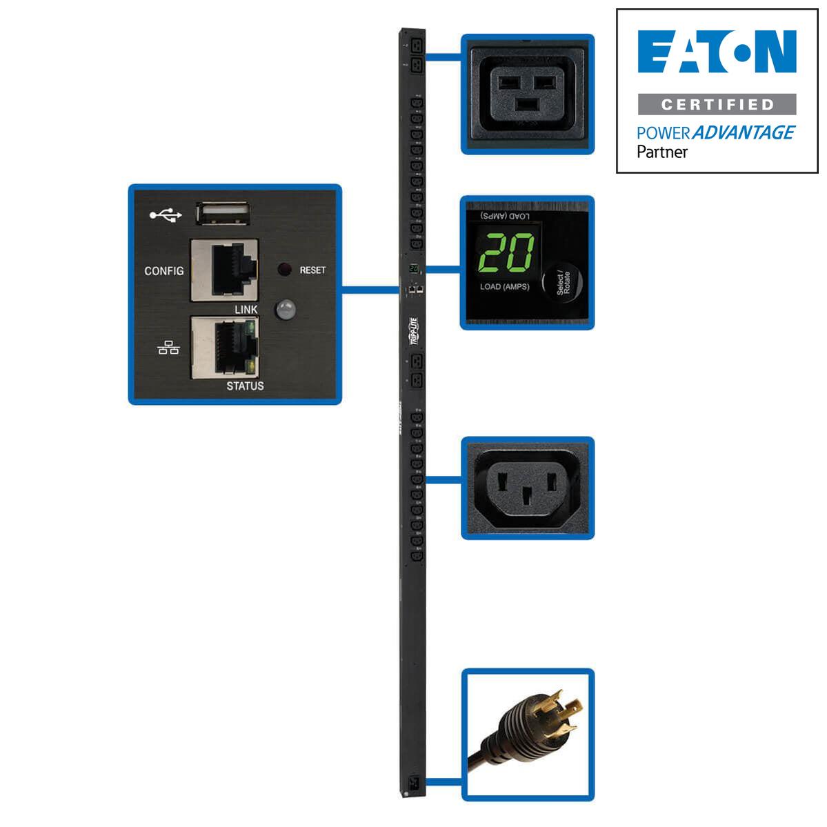 3.7kW Single-Phase Switched PDU with LX Platform Interface PDUMV20HVNETLX