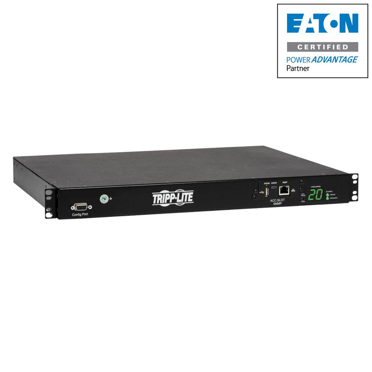 3.8kW Single-Phase Switched Automatic Transfer Switch PDU, Two 200-240V C20 Inlets, 8 C13 & 2 C19 Outputs, 1U, TAA PDUMH20HVATNET