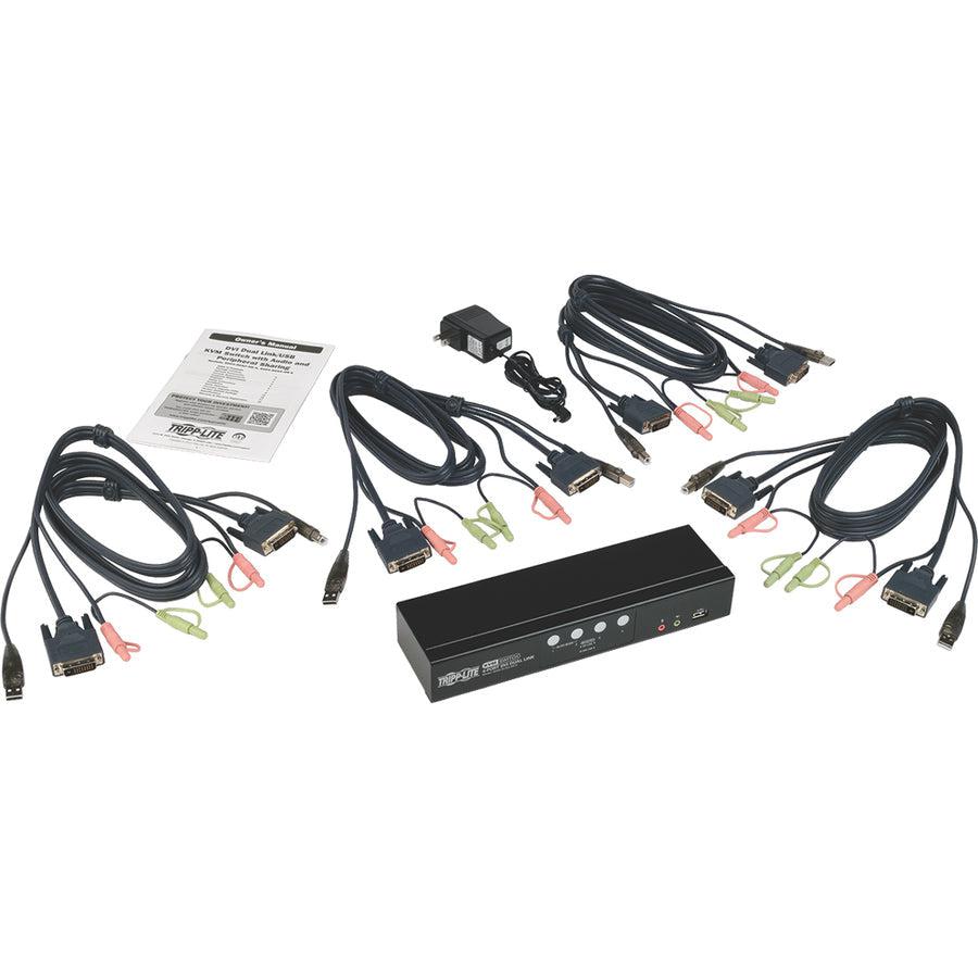 4-Port DVI Dual-Link USB KVM Switch with Audio and Cables - Professional IT Control | Tripp Lite B004-DUA4-HR-K