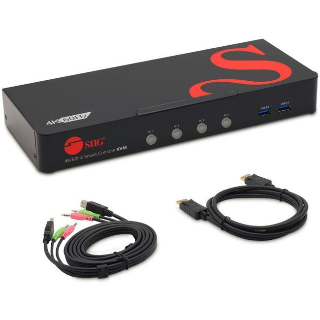 4-Port DisplayPort 1.2 Smart Console KVM Switch 4K@60Hz USB 3.0 | SIIG CE-DP0G11-S1