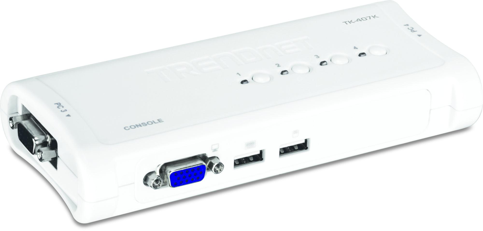 4 Port USB KVM Switch with Cables - VGA Computer Switching Solution | TRENDnet TK-407K