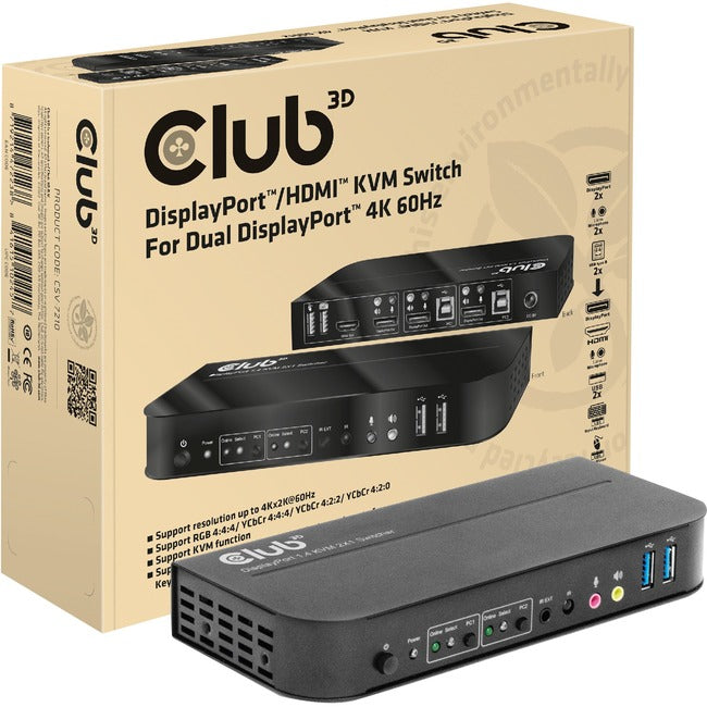 4K DisplayPort KVM Switch - CLUB 3D CSV-7210 Dual Monitor HDMI 2.0 | TecISoft