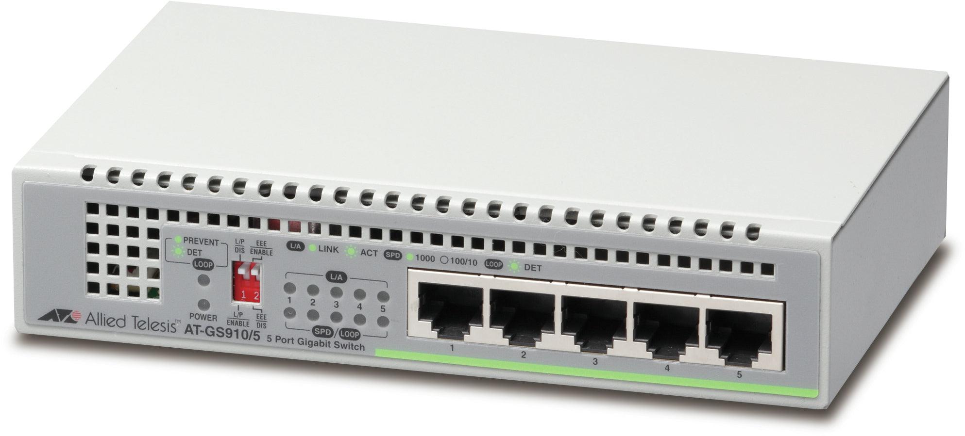 5 Port Gigabit Ethernet Switch - Allied Telesis Fanless Unmanaged | TechSoft AT-GS910/5-10