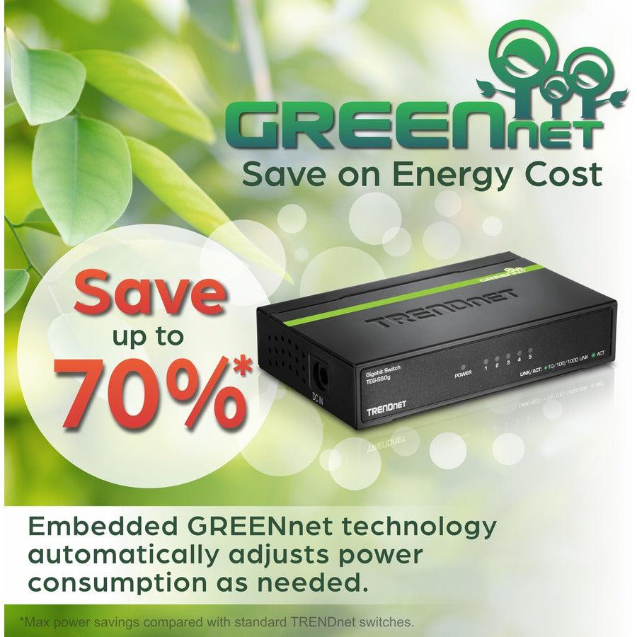 5 Port Gigabit Switch - Mini Network Switch Energy Efficient | TRENDnet TEG-S50G