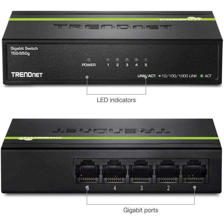 5 Port Gigabit Switch - Mini Network Switch Energy Efficient | TRENDnet TEG-S50G
