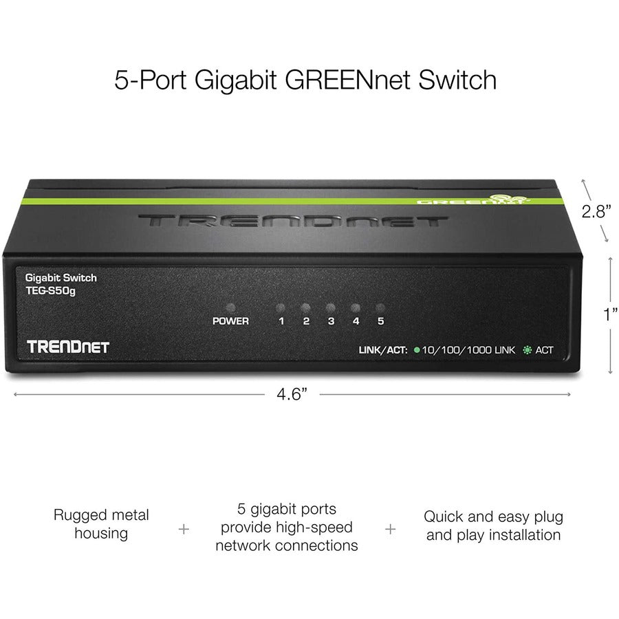 5 Port Gigabit Switch - Mini Network Switch Energy Efficient | TRENDnet TEG-S50G
