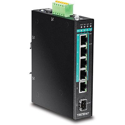 5-Port Hardened Industrial Gigabit PoE+ DIN-Rail Switch - TRENDnet TI-PG541