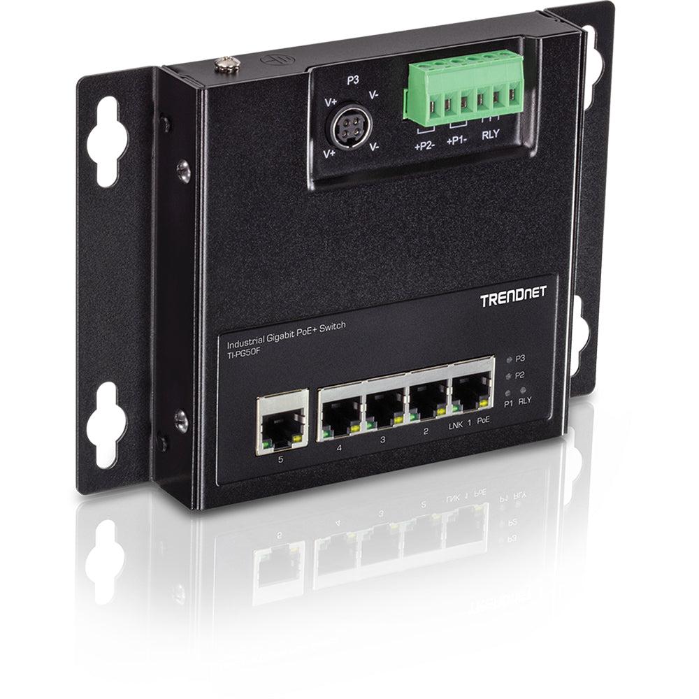 5-Port Industrial Gigabit PoE+ Wall-Mounted Front Access Switch TI-PG50F