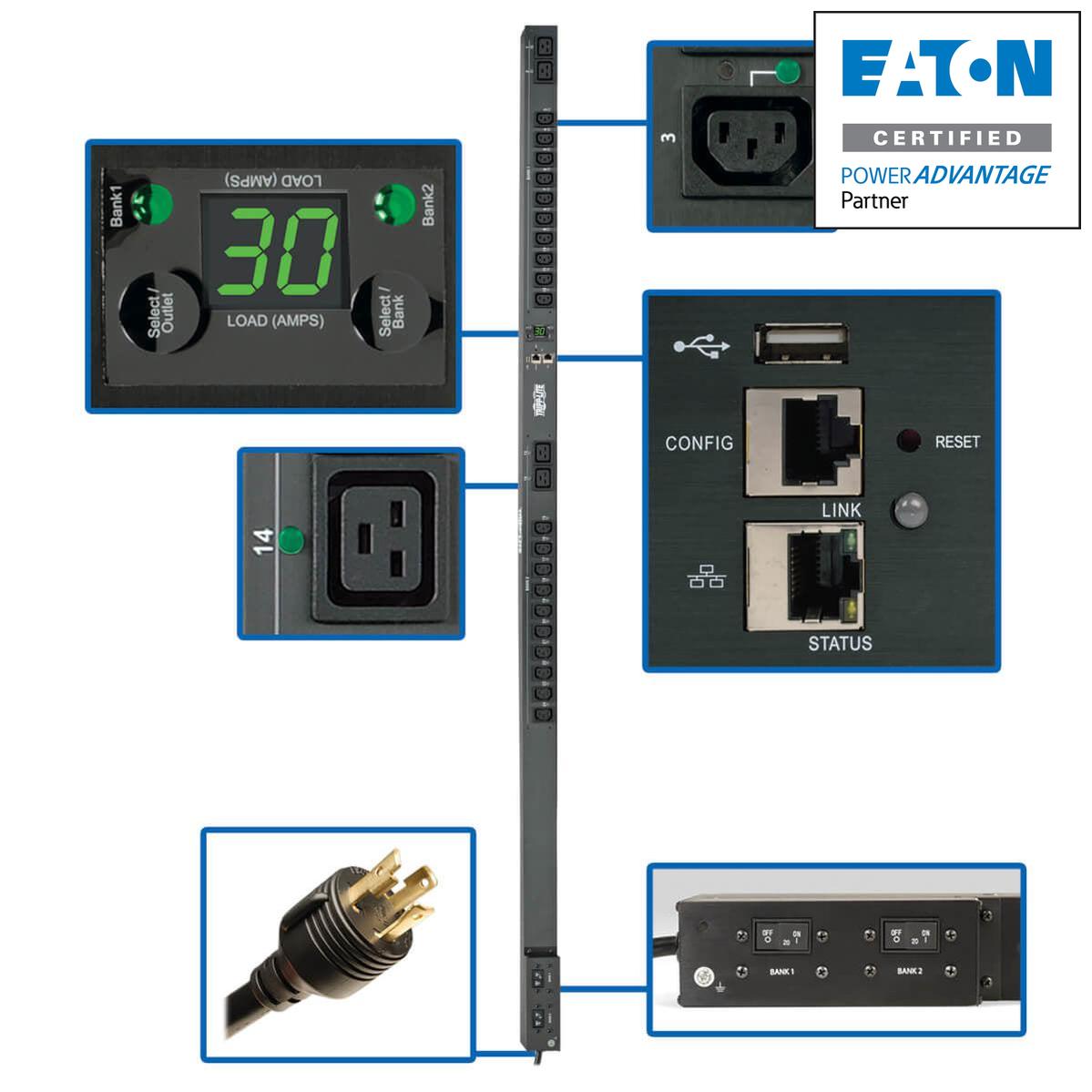 5.8kW Single-Phase Monitored Per-Outlet PDU - LX Platform, 24 Outlets PDUNVR30HVLX