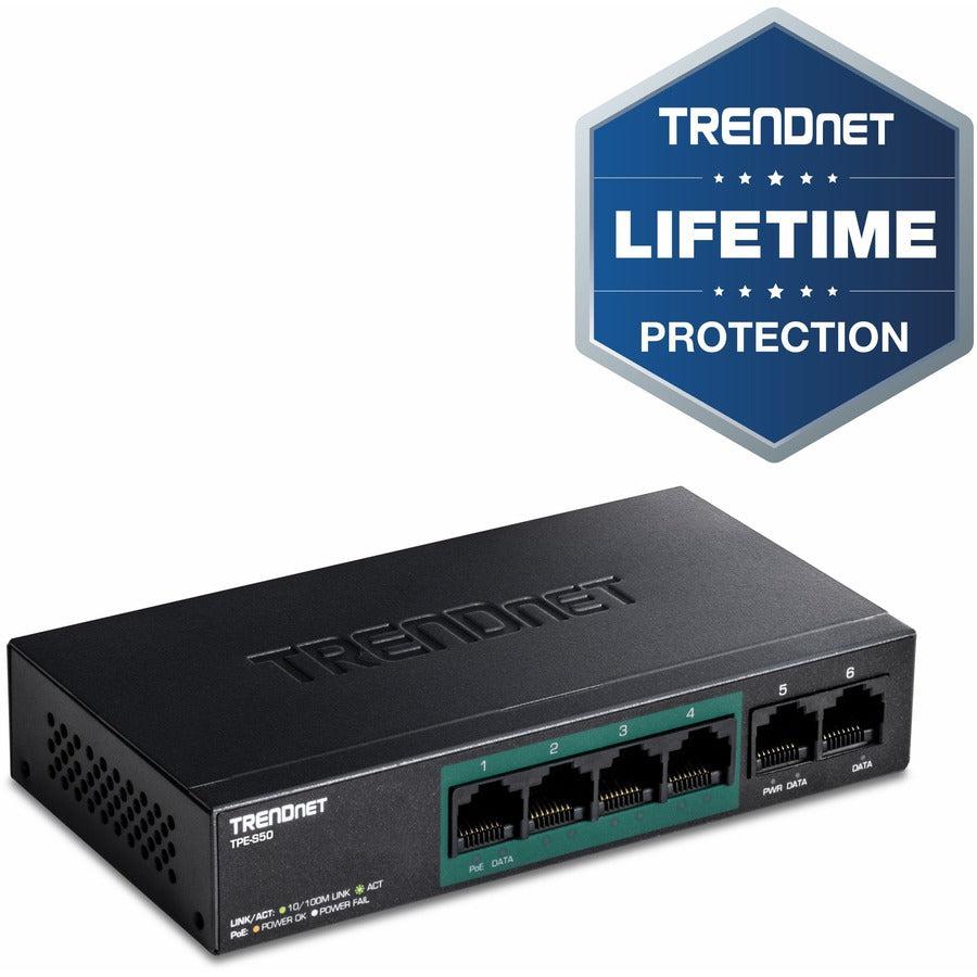6-Port Fast Ethernet PoE+ Switch - Desktop Network Solutions | TrendNet TPE-S50