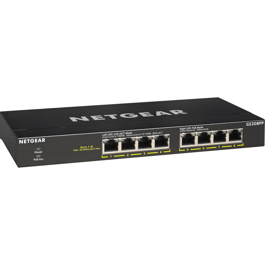 8-Port Gigabit Ethernet Unmanaged PoE+ Essentials Switch with 8-Ports PoE+ (83W) GS308PP-100NAS