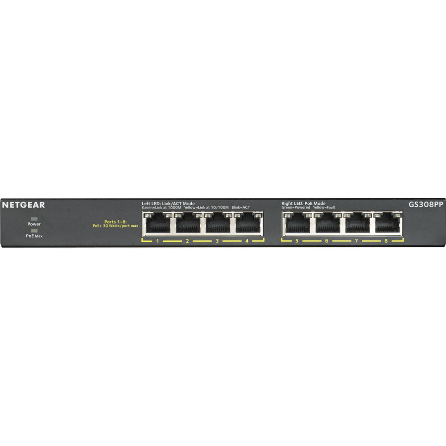 8-Port Gigabit Ethernet Unmanaged PoE+ Essentials Switch with 8-Ports PoE+ (83W) GS308PP-100NAS