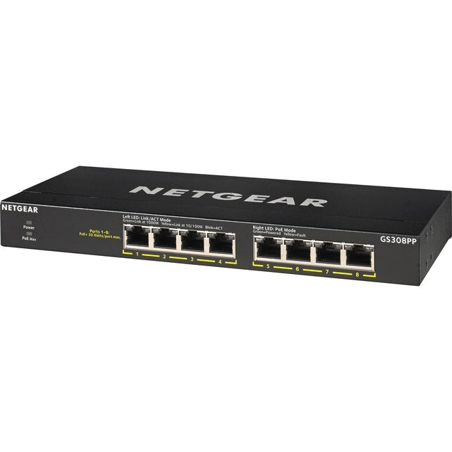 8-Port Gigabit Ethernet Unmanaged PoE+ Essentials Switch with 8-Ports PoE+ (83W) GS308PP-100NAS