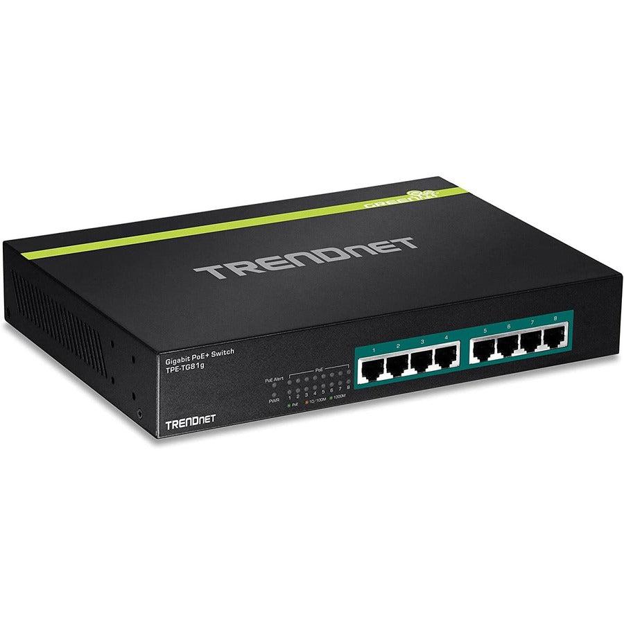 8-Port Gigabit PoE+ Switch - TRENDnet GREENnet Fanless Rackmount | TechSoft TPE-TG81G