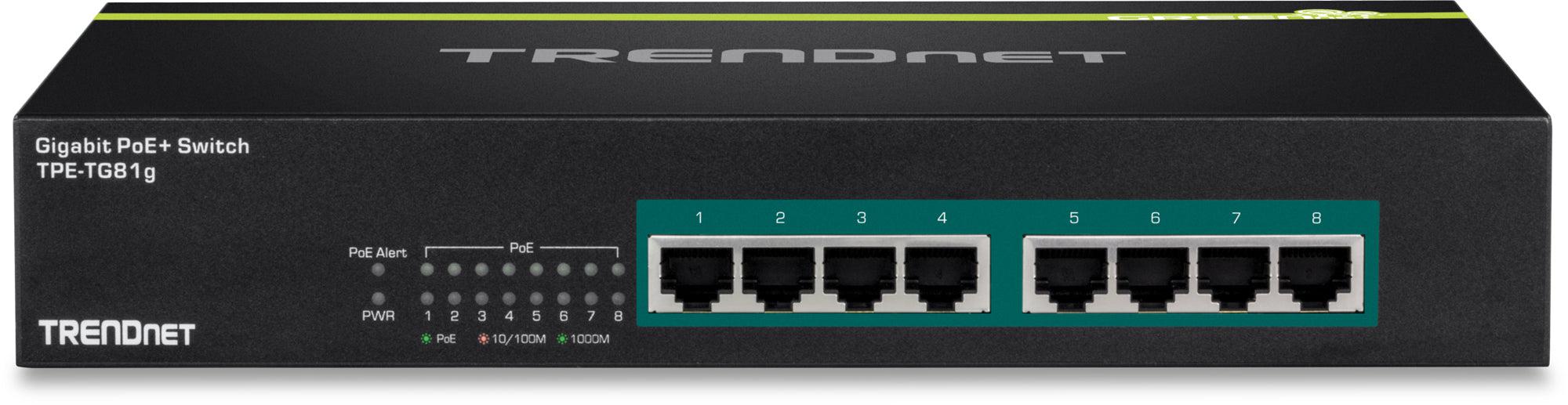 8-Port Gigabit PoE+ Switch - TRENDnet GREENnet Fanless Rackmount | TechSoft TPE-TG81G