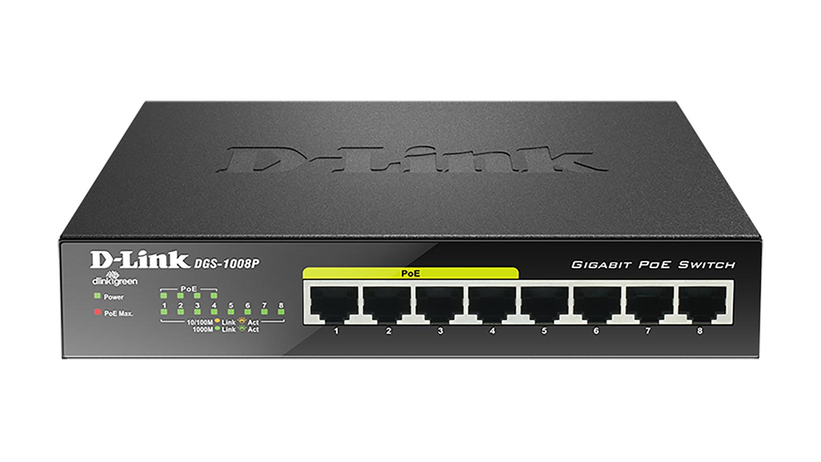 8 Port Gigabit Unmanaged PoE Switch - Power Over Ethernet Network Hub | D-Link DGS-1008P