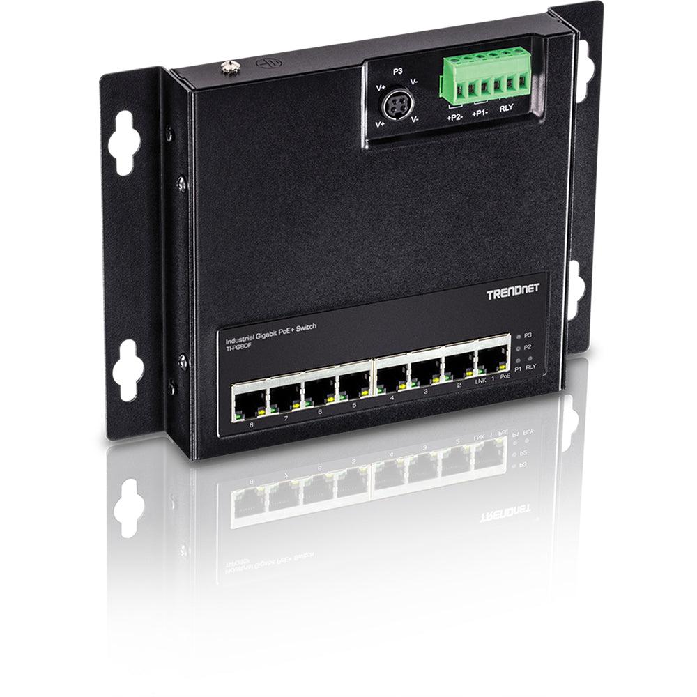 8-Port Industrial Gigabit PoE+ Wall-Mounted Front Access Switch TI-PG80F