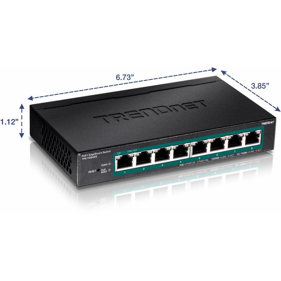 8 Port PoE Switch - TRENDnet TPE-TG82ES EdgeSmart Gigabit Desktop | TechSoft